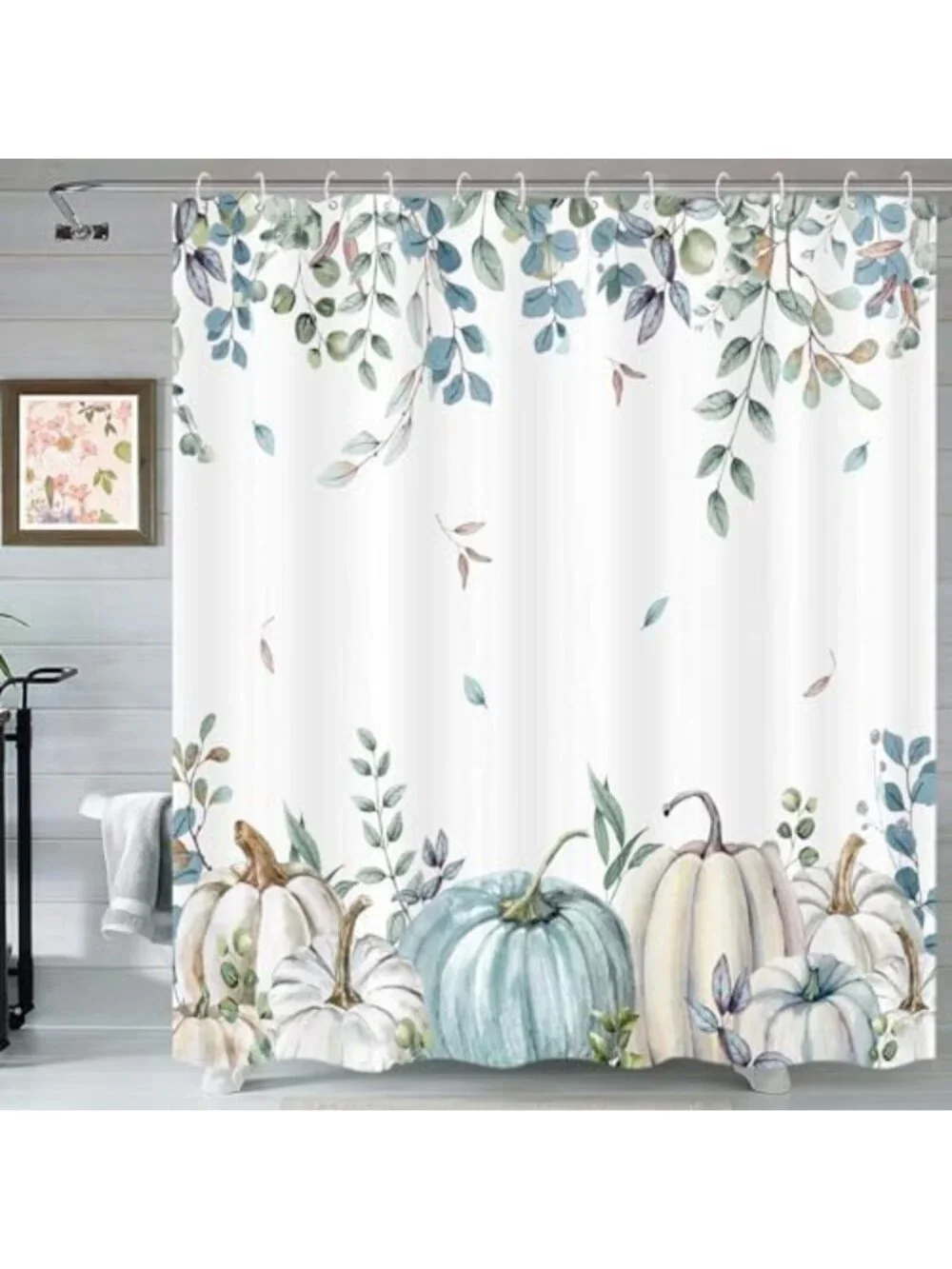 Blue Pumpkin Fall Shower Curtain 72x72 Inches - Autumn Bathroom Decor Accent